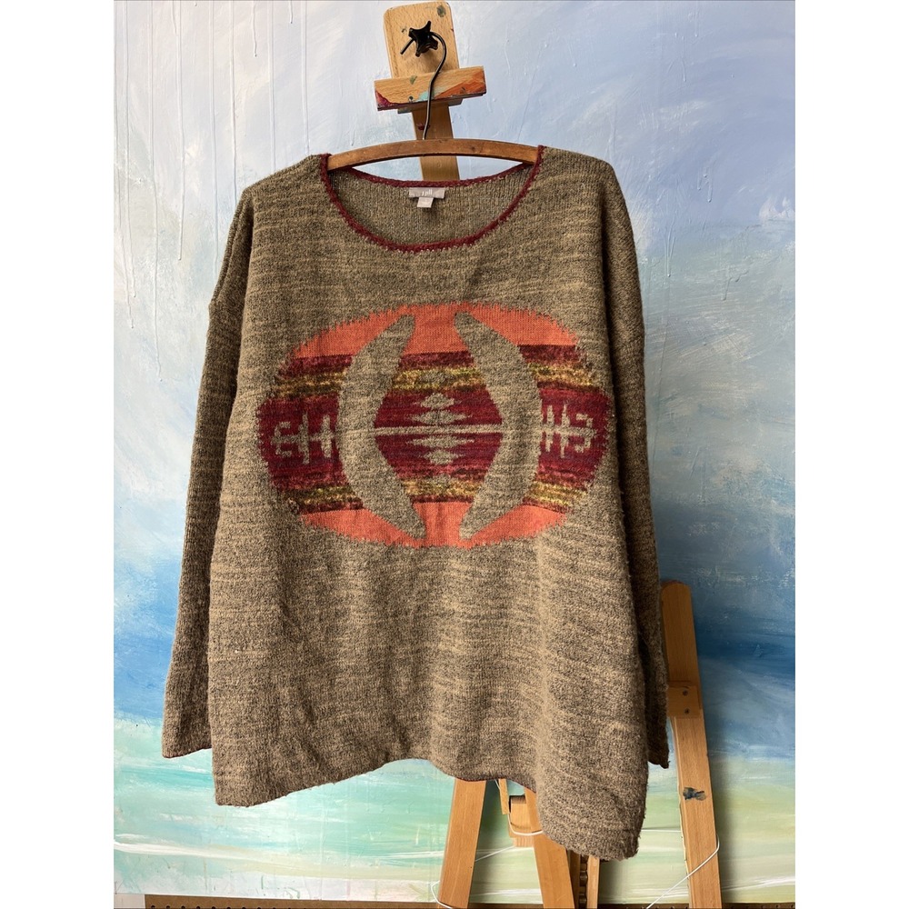 J Jill Wool Blend Aztec Sweater Size Large